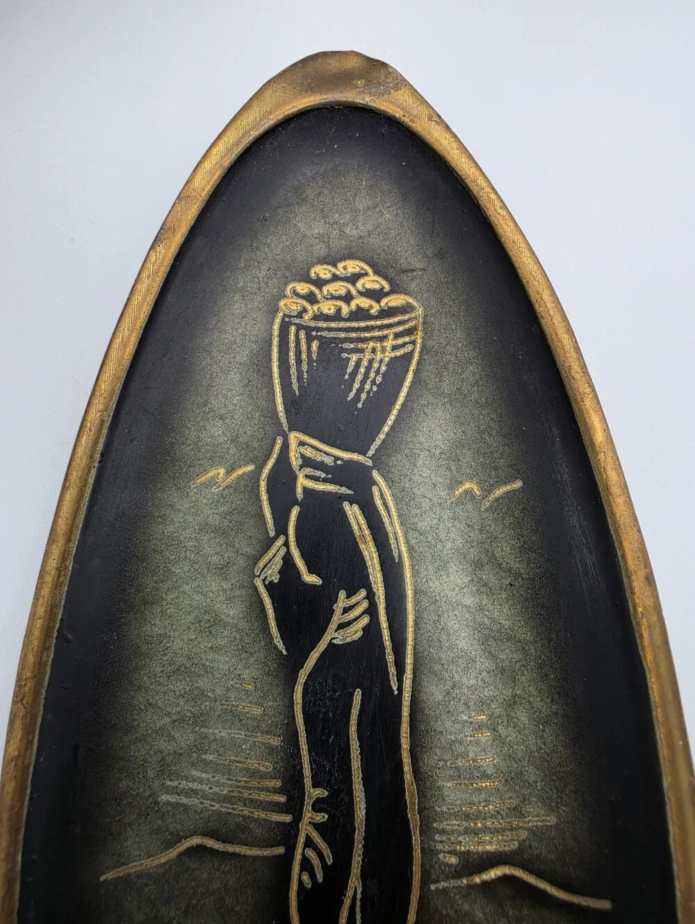 VTG A.N. Oppenheim Israel Black Burnished Brass Wall Plaque Tray 3